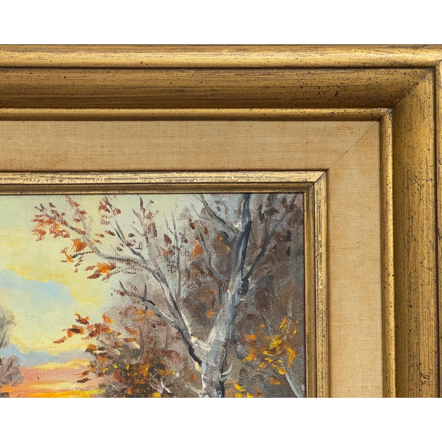 Vintage Original Oil Painting H. Robinson Winter Sunset Landscape Signed Framed For Sale In Los Angeles - Image 6 of 11