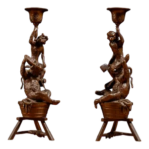 Mid-19th Century Fratin Bronze Zoomorphic Candle Holder Pair