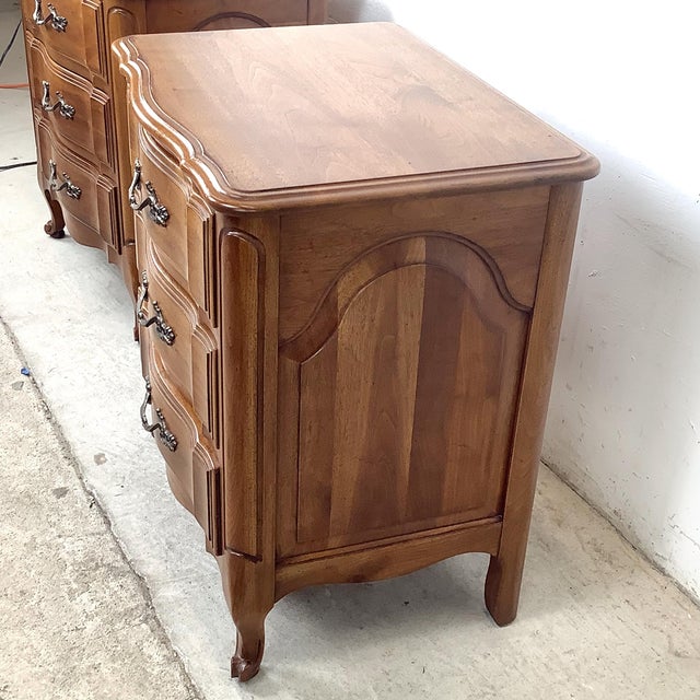 Wood Pair Vintage French Provincial Three-Drawer Chests by Davis Furniture For Sale - Image 7 of 18