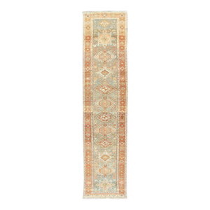 Antique Persian Heriz Runner With Geometric Medallion and Soft Colors 3'0 X 13'4