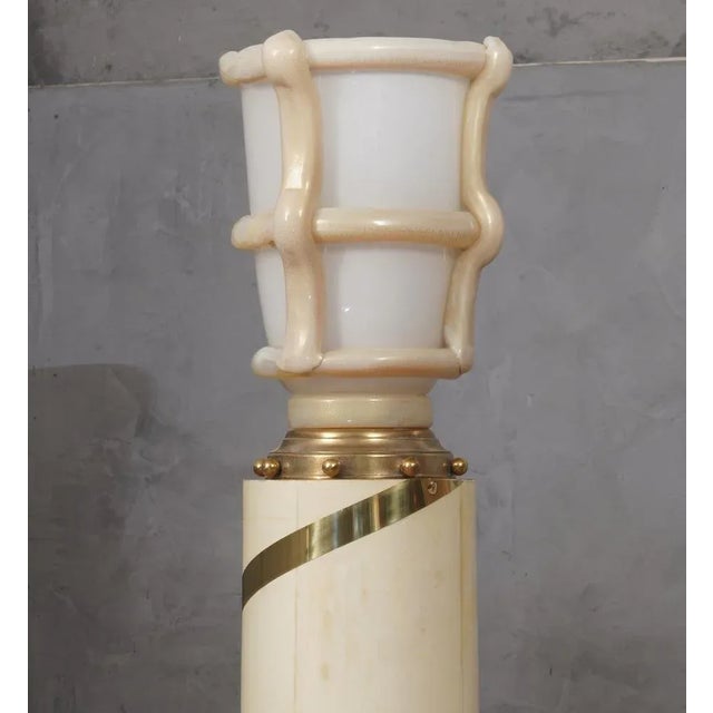 Cream Art Deco Murano Glass and Brass Floor Lamp, 1940s For Sale - Image 8 of 10
