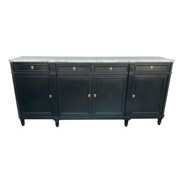 French Louis XVI Painted Sideboard - Enfilade With Marble Top 19th Century For Sale