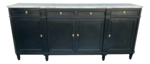 French Louis XVI Painted Sideboard - Enfilade With Marble Top 19th Century