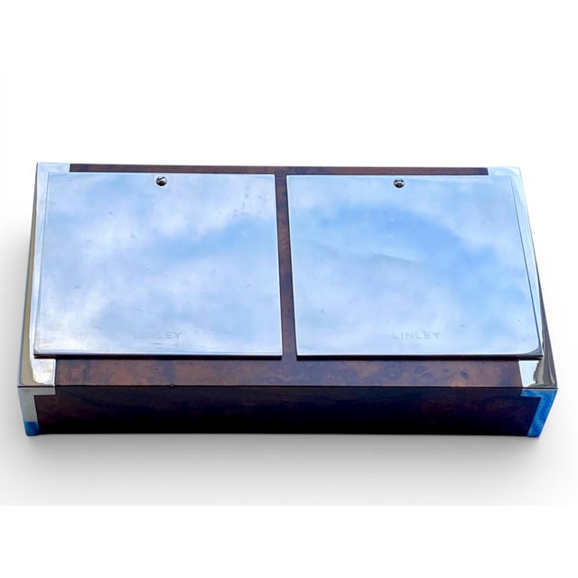 Linley Walnut Burl and Chrome Dual-Time Desk Clock, 2005 For Sale - Image 17 of 18
