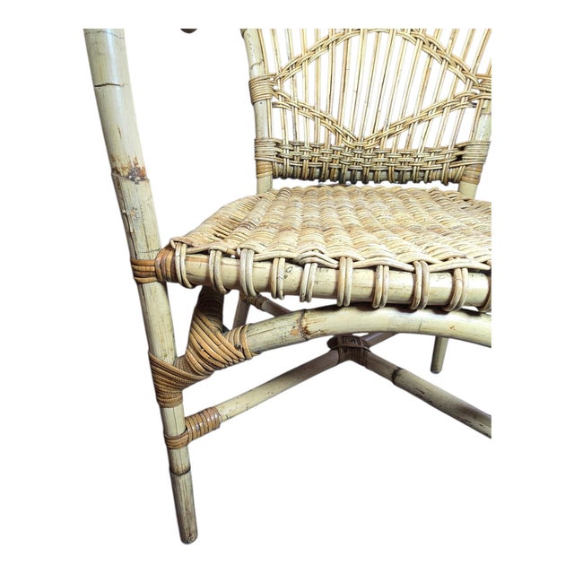 Statement Coastal Boho Chic Rattan and Wicker Accent Chair For Sale - Image 9 of 9