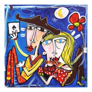 Niente Di Piu - Original Blue Cubist Figurative Mixed Media Acrylic Painting on Canvas For Sale