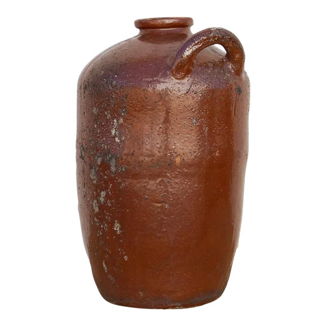 Large Glazed Terracotta Spanish Jug For Sale