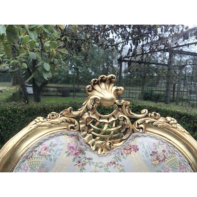 Late 20c French Louis XVI Gilt Beech Damask Bergère – 2 PCS For Sale - Image 9 of 12