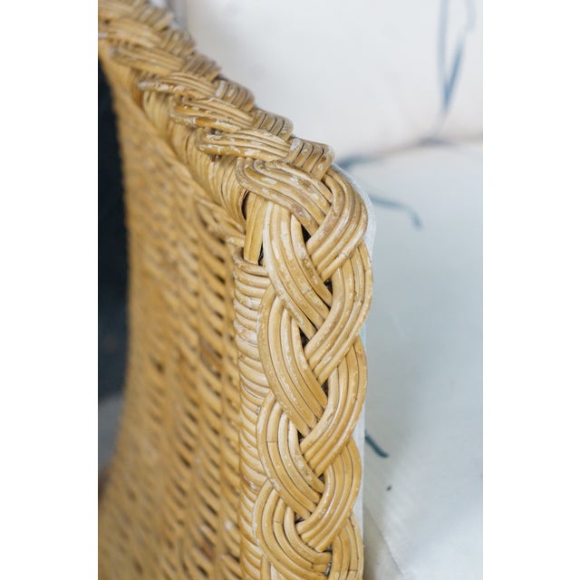 Vintage Bohemian Organic Modern Coastal Braided Wicker Barrel Patio Arm Chair For Sale - Image 11 of 18