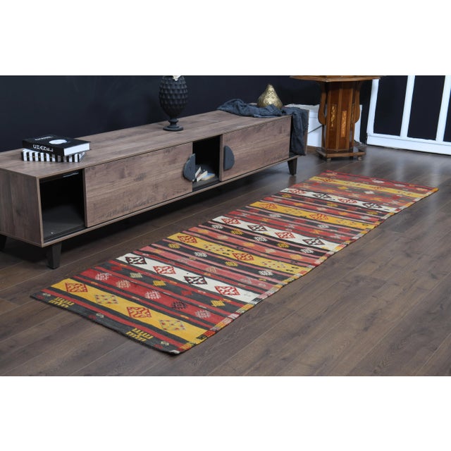 Textile Vintage Turkish Oushak Handmade Wool Cotton Red Runner Rug For Sale - Image 7 of 12