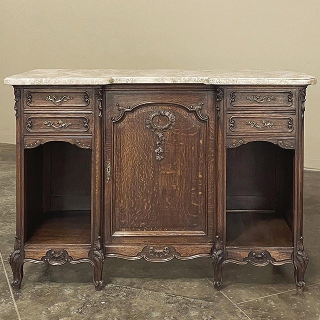 Early 20th Century Antique French Louis XV Display Buffet With Travertine Top For Sale - Image 5 of 18