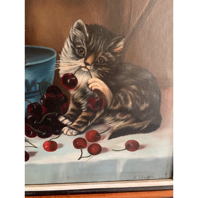 L. Chaffee Original Victorian Era Antique Oil Painting Three Adorable Kittens Cats Playing Dated 1905 For Sale - Image 9 of 12