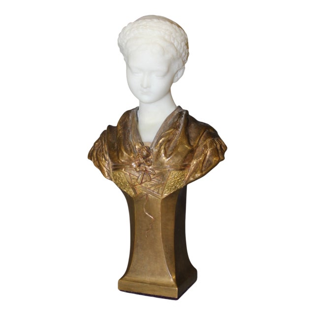 Bust of a Young Woman in Bronze and Marble by Vordormayer For Sale