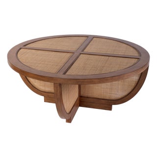 Bali Breeze 42 in. Round Wood and Mesh Woven Coffee Table, Heritage For Sale