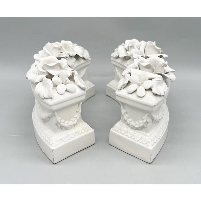 Hollywood Regency Italian White Glazed Ceramic Floral Double Candle Holders — Hollywood Regency / Neoclassical For Sale - Image 3 of 15