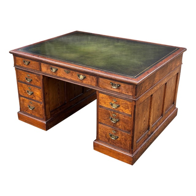Pitch Pine Partners Desk, 1880s For Sale