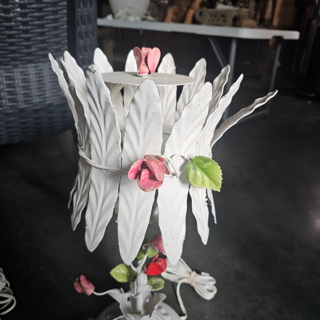 1960s 1960's Italian Tole Flower Lamps - a Pair For Sale - Image 5 of 12