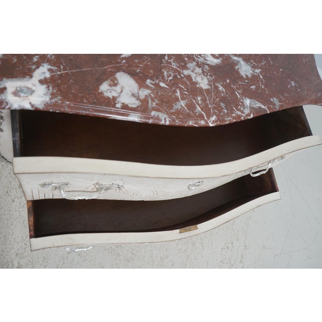 French Style Chinoiserie Carved Marble Top Commode Chest For Sale - Image 4 of 18