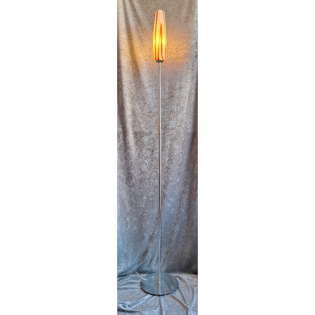 Vintage Floor Lamp with Chrome-Plated Metal Frame and Red and White Glass Shade, 1990s For Sale - Image 3 of 11