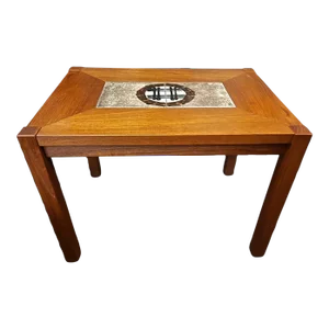 Danish Teak End Table With Ceramic Center - Denmark