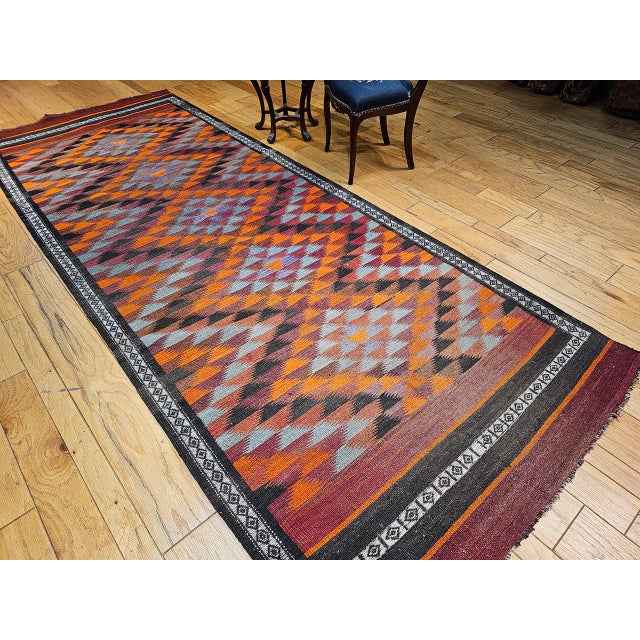 Vintage Moroccan Kilim Rug, Hand-Woven Wool, Geometric Pattern, 5' X 13' For Sale - Image 11 of 18