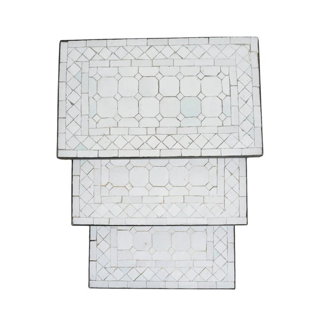 Early 21st Century Outdoor Mosaic Moroccan Nesting Tables - Set of Three For Sale - Image 5 of 6