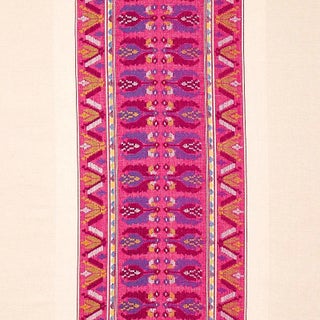 Schumacher Sandor Stripe Embroidery Fabric in Magenta For Sale