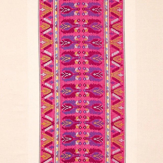 Schumacher Sandor Stripe Embroidery Fabric in Magenta For Sale