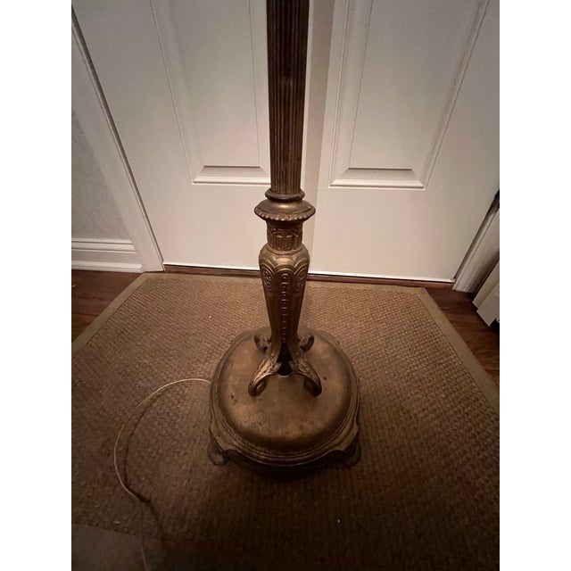 1930s Vintage Brass and Frosted Glass Torchière Floor Lamp For Sale - Image 5 of 7