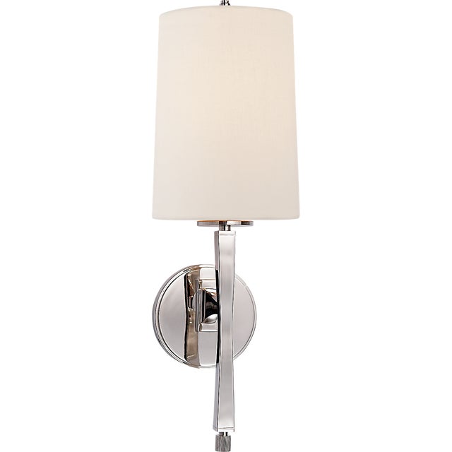 Thomas O'Brien for Visual Comfort Signature Edie Sconce in Polished Nickel with Linen Shade For Sale