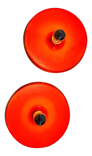 German Fire Red Disk Flush Mount Lights - a Pair