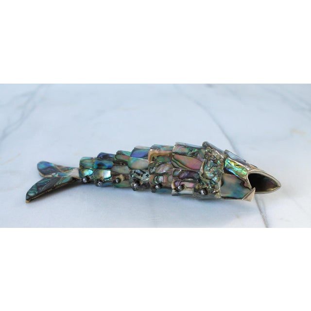 Metal Vintage Articulated Fish Abalone Shell Bottle Opener For Sale - Image 7 of 7