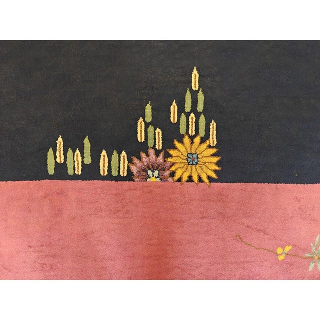 1920s 1920s Blue Navy Open Field Floral Antique Chinese Art Deco Carpet 9x11'8 Rug For Sale - Image 5 of 8