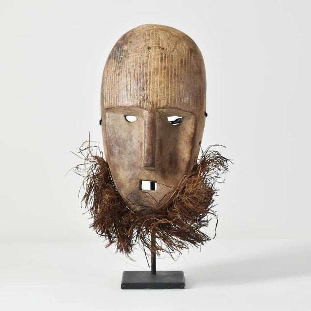 Early 20th Century Metoko Wood Carved Mask With Raffia Beard For Sale - Image 4 of 9
