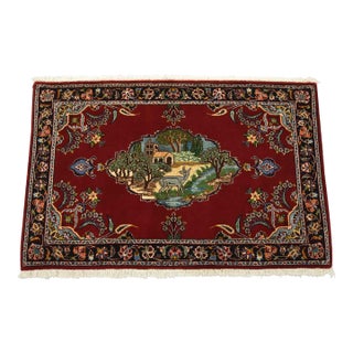 Kashan Rug 2’2” X 3’5” Red Wool/Silk Vintage Traditional Hand-Knotted Carpet For Sale
