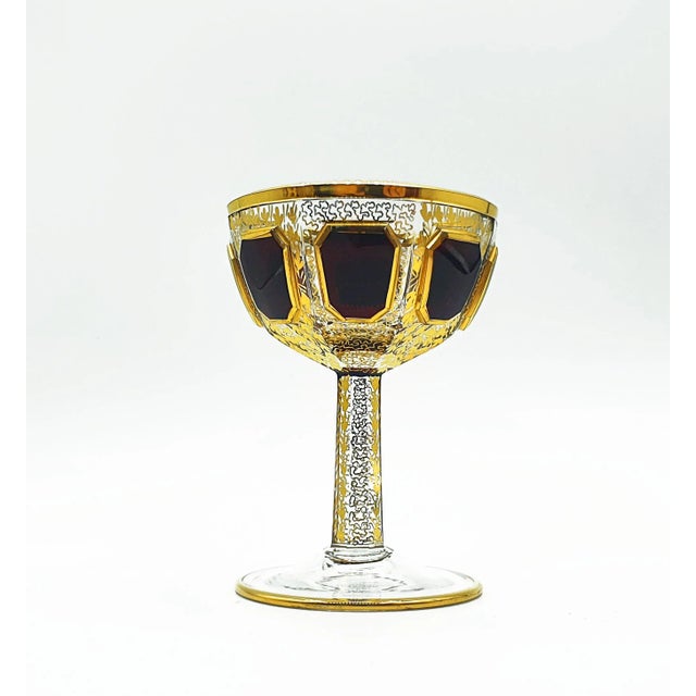 Metal Bohemian Cabochon Champagne Futes with Decanter from Moser, Set of 7 For Sale - Image 7 of 9