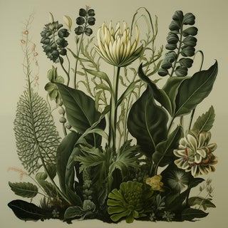 20' X 20' Original Watercolor Botanical Fine Art Print - Dark Green, Unframed For Sale