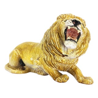 Italian Glazed Terracotta Lion Sculpture, 1960s For Sale