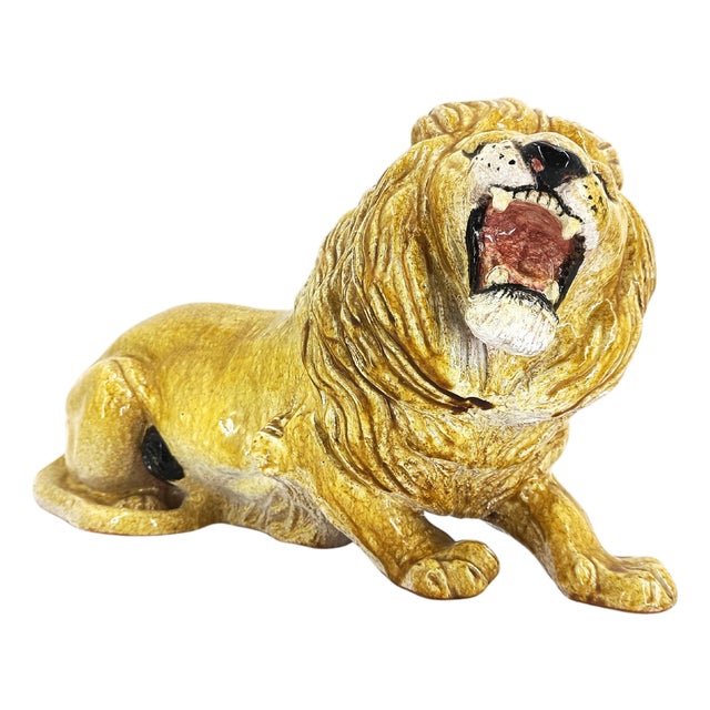 Italian Glazed Terracotta Lion Sculpture, 1960s For Sale