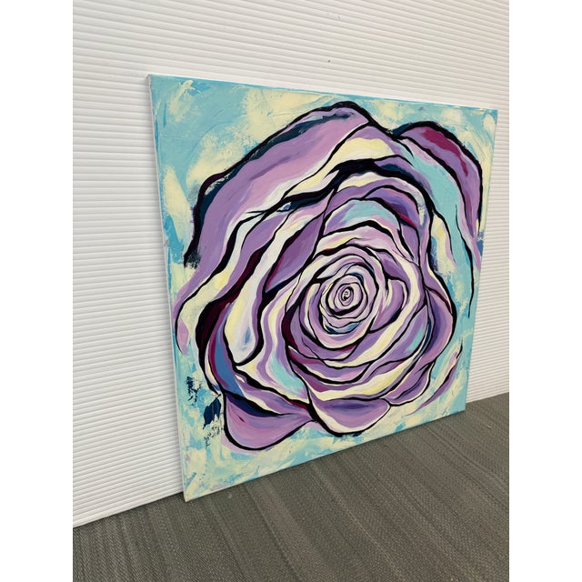 Design Plus Gallery presents a Pop Art Stylized Teal + Lavender Rose Acrylic Painting by artist P. Black. This large-scale...