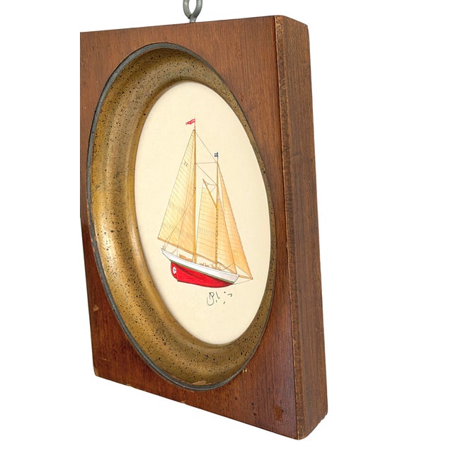 Original Hand-Painted Sailboat Painting in a Vintage Italian Frame For Sale - Image 4 of 4