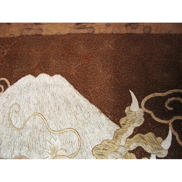 Late 19th Century 1890s Brown Dragon Embroidery Wall Hanging Qing Antique Chinese Textile For Sale - Image 5 of 6
