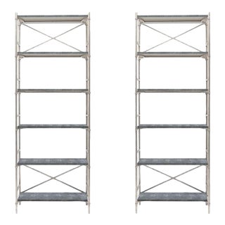 Pair of 6 Tier Faux Shagreen Shelves / Etageres For Sale