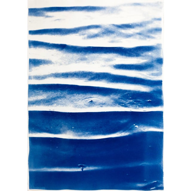 Paper "Zen Pond Ripples" Contemporary Hand Printed Abstract Cyanotype Diptych Print - Set of 2 For Sale - Image 7 of 10