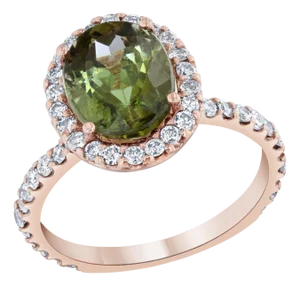 4.20 Carat Green Tourmaline and Diamond 14 Karat Rose Gold Ring, Size 7.25