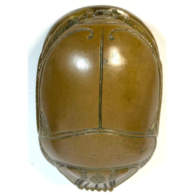 Egyptian Revival Bronze Scarab Paperweight with Hieroglyphic Inscription For Sale - Image 4 of 12