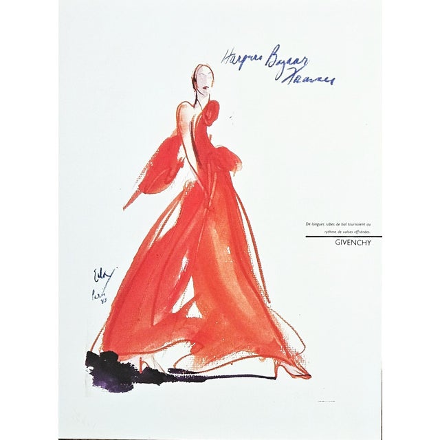 This is a set of 2 French fashion prints by the iconic Hubert Givenchy. They date to 1983. They feature floor length...