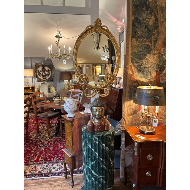 Italian Giltwood Oval Antique Mirror For Sale - Image 13 of 18