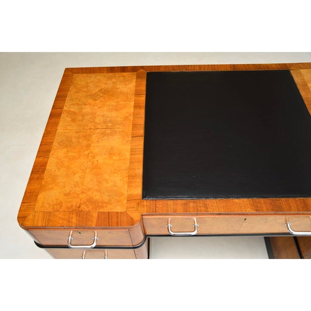 Art Deco Burr Walnut Pedestal Desk, 1920s For Sale - Image 6 of 12