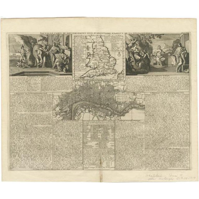 Antique Map of England and London, 1720 For Sale
